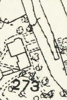 Our house in about 1875, with three paths to it and divided into at least two parts.  An 1801 map shows these buildings as separate, but that cannot be relied upon either way